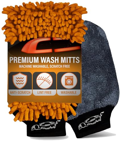 Xtremeauto Premium Car Wash Mitt Double Pack - Professional Cleaning Microfibre Sponge Mitts, Bug Shifter Set, Anti-Scratch Microfiber Detailing Glove