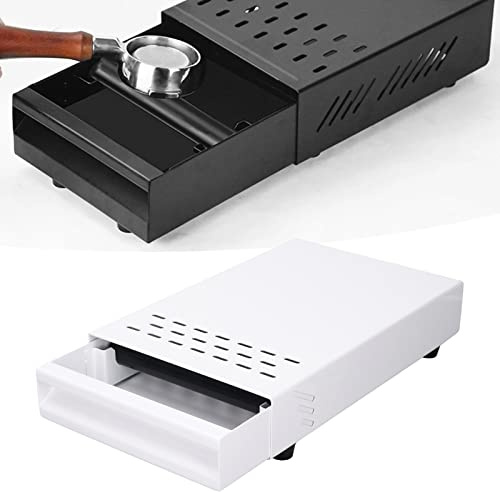 Cajón para Posos de Café Espresso Acero Inoxidable Blanco con Golpeador Extraíble y Base de Madera