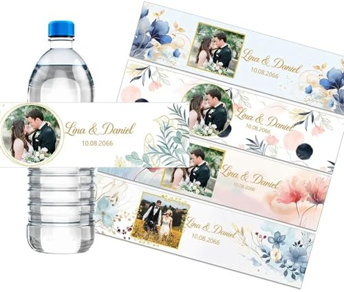 30pcs Etiquette Bouteille Personnalisable Photo Etiquette Bouteille Personnalisable Mariage Stickers De Fête， Autocollants, Texte Nom Personnalisé, Décor D'anniversaire, De Baptême Et De Mariage