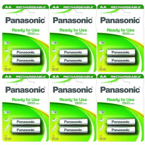 PANASONIC Lot de 6 Blisters de 2 Piles Rechargeables NiMH Mignon AA 1900 mAh Ready to Use