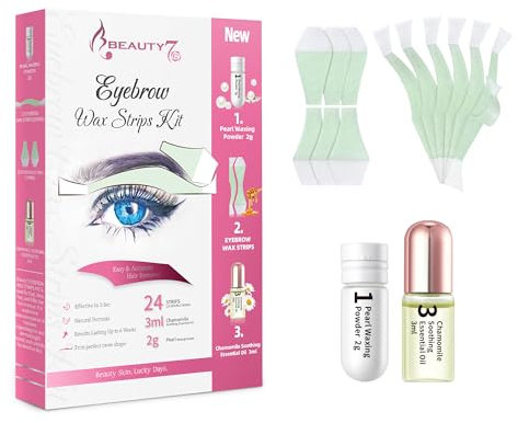 Strisce di cera fredda per sopracciglia, depilatoria per viso, 24 strisce di cera pretagliate con polvere di perla 2g e oli essenziali lenitivi 3g, pelle normale