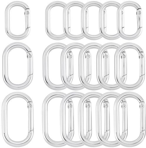 SOFPLATE 1 Box 18 Stück Ovaler Verschluss Karabiner Schlüsselanhänger Clip Legierung Silber Glatt Offen Schlüsselanhänger Schnalle Kleine Torringe Für Geldbörse Schmuckherstellung Taschen