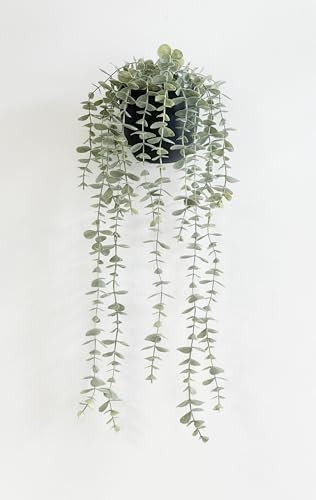 Mr. Bom Artificial Hanging Plant Fake Eucalyptus Plants with Pot for Indoor Outdoor Room Décor