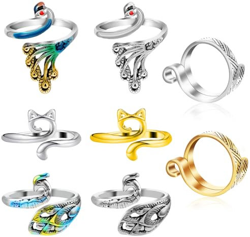 Sibba 8er Pack Strick Häkelringe für Den Finger Verstellbare Geflochtene Fingerhüte zum Schnelleren Stricken Strick Häkelspannungsringe zum Häkeln Offene Garnführungs Fingerhalter Häkelz