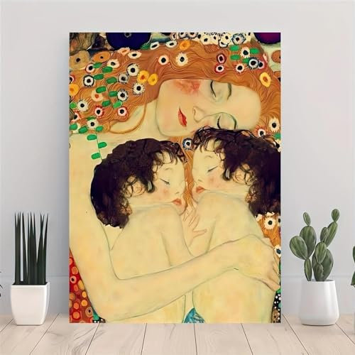 XINBAO Stück berühmte Poster und Drucke, Mutterliebe, Zwillinge, Baby von Gustav Klimt, Leinwandgemälde, Wandkunst, Bild, Schlafzimmer, Wohnzimmer, 35 x 50 cm, rahmenlos
