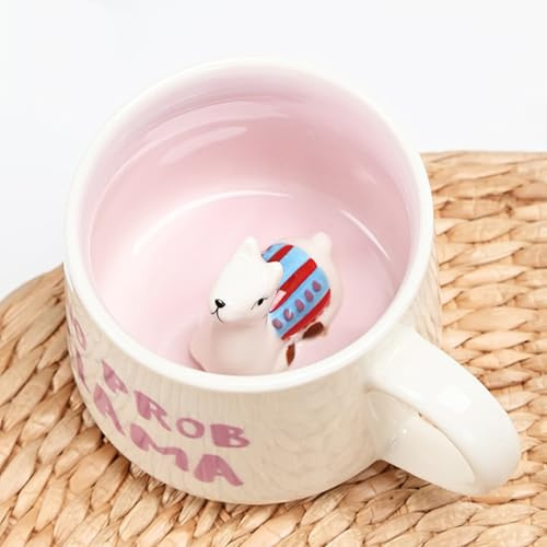 Dvagoent 400 ml Mug 3d Taza Ceramica, Tazas Bonitas Adecuado Para La Oficina En Casa (Alpaca)
