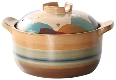 UPWONEC Pentola Per Zuppa Di Argilla, Casseruola in Ceramica, Vaso Di Stufato Anti-Crack, Adatto A Fiamma Aperta A Gas, Vaso Di Stufato Ad Alta Temperatura Domestico,4.5l