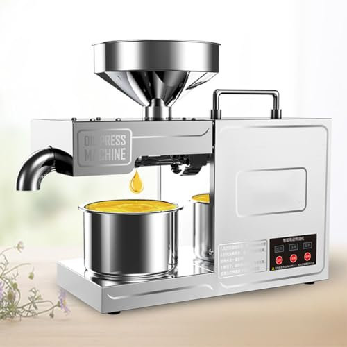 Estrattore Automatico Di Olio 820 W,Pressa per Olio a Caldo E a Freddo in Acciaio Inossidabile per Arachidi Girasoli Noci Semi Di Lino Sesamo,Velocità:3-6 KG/H,Controllo Auto Temperatura