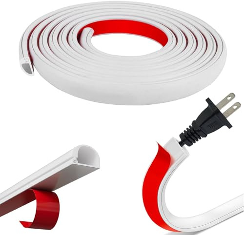 Mini goulotte de câble blanche de 1 m pour câbles électriques - 14 x 10 mm - Ruban adhésif flexible pour cacher 1 cache-câble pour mur et sol