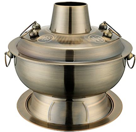 NHJSDLLMNZ Fondue Fondue, traditioneller chinesischer Eintopf, Vintage-Shabu-Eintopf aus Kupfer, Shabu-Eintopf aus Edelstahl mit Holzkohle, chinesischer Eintopf(Bronze,30cm)