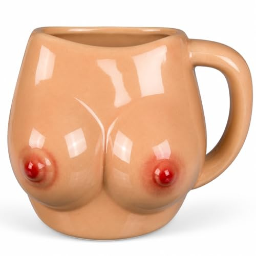 MIJOMA Kaffeebecher Brust – Originelle Tasse mit witzigem Design – Lustiger Henkelbecher für Kaffee & Tee 425 ml (ca. 10 x 10 cm)