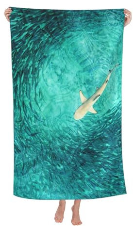 Strand Handtuch Haijagd Mikrofaser Handtücher Weich Badetuch Tragbares Duschtücher, Für Reise, Picknick, Wandern, 80x130cm