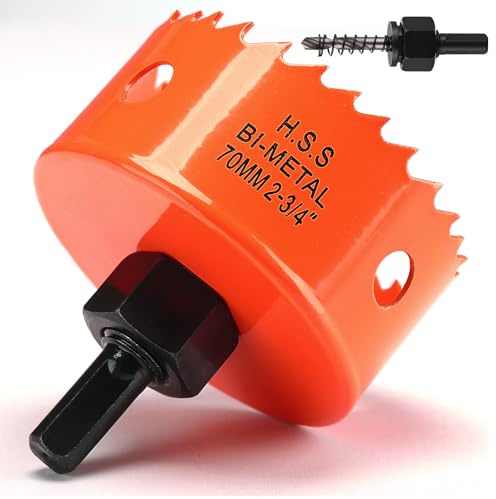 Lochsäge 70 mm, Lochsäge mit Bohrer für Holz, orangefarbener Bimetall-Lochschneider, glattes Schneiden für weiches Metall, Trockenbau und Kunststoff
