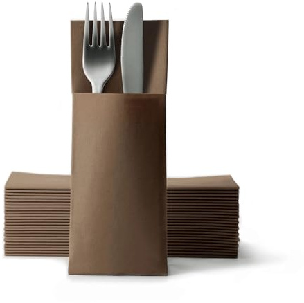 Gastroservietten.de Airlaid Besteckservietten, Bestecktaschen mit Serviette 32 cm x 40 cm, Bestecktasche Hochzeit, 50 Stück, Braun