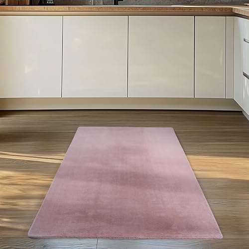 Carpettex Läufer Teppich Rosa 80x150 cm- Kurzflor Teppich Waschbar, weich & rutschfest, modernes einfarbiges Design für Schlafzimmer, Küche & Flur