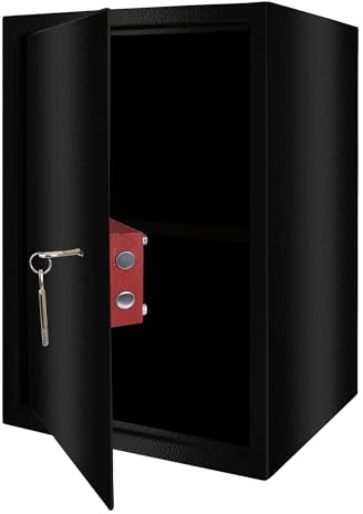 Froadp Safe Tresor Möbeltresor mit Doppelbartschloss, 2 x Schlüssel und Befestigungsschrauben Homesafe Wandsafe Sicherheitsbox Geldschrank für Haus Hotel Wertsachen, Schwarz (XL - 35 x 50 x 31 cm)