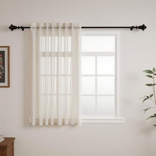 GFCC Voile Curtains, 54 Drop 1 Panel Beige Net Curtains for Windows Rod Pocket Sheer Curtain Semi Transparent Eyelet Sheer Curtain Panel for Bedroom Kitcken Living Room W60xL54 Inch (152 x 137cm)