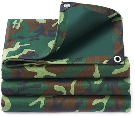 Green Camouflage Tarpaulin Waterproof Heavy Duty Tarp Sheet Cover with Eyelets for Garden Furniture, Pool, Car, Truck - Versatile Protection