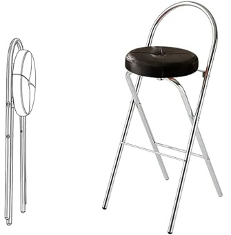 Sgabello Da Bar Pieghevole Imbottito Imbottito Sedie Pieghevoli Da 65cm Con Schienale, Sgabello Pieghevole Alto Per Cucina Giardino Campeggio Picnic(Black,Height: 65cm/25.6in)