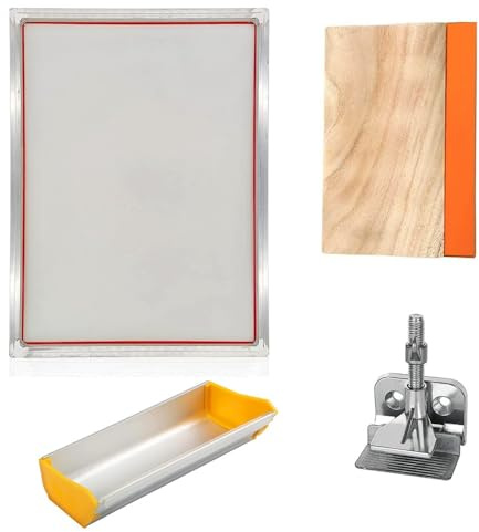 YINLUCK Siebdruck-Set for A3/A4 50–420 Mesh – Aluminiumrahmen, Butterfly-Scharnierklemme, Rakel, Emulsionsbeschichtung for T-Shirts, Stoffe, Holz, Keramik(A4 Kits,165T 420M mesh)
