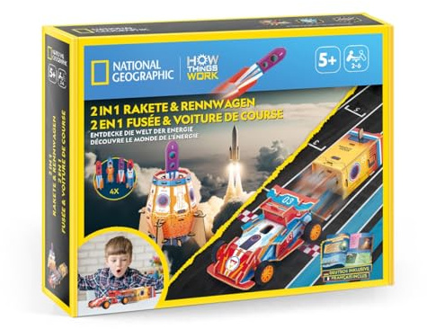 CubicFun 661099 Bausatz, 2in1 Rakete und Rennwagen, DIY Bastel-Set Physik, Experimentierset für Kinder ab 5 Jahren