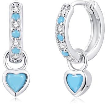 Bewenda Ohrringe Silber 925 für Kinder Mädchen Damen - Creolen Silber 925 Klein mit Herz Zirkonia Anhänger, Hypoallergen Ohrringe Mädchen Hängend, Funkelnde CZ Creolen Hängeohrringe mit Geschenkbox