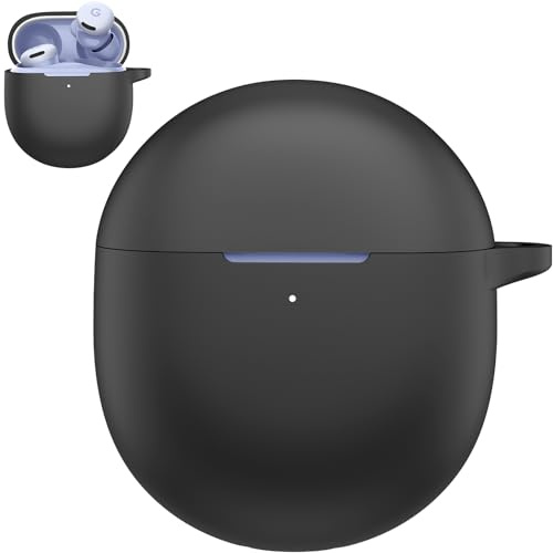 Miimall Skyddsfodral för Google Pixel Buds 2a, trådlös laddning, dammkontakt, nyckelring, LED synlig, stötsäkert silikonskydd för Google Pixel Buds 2a-svart