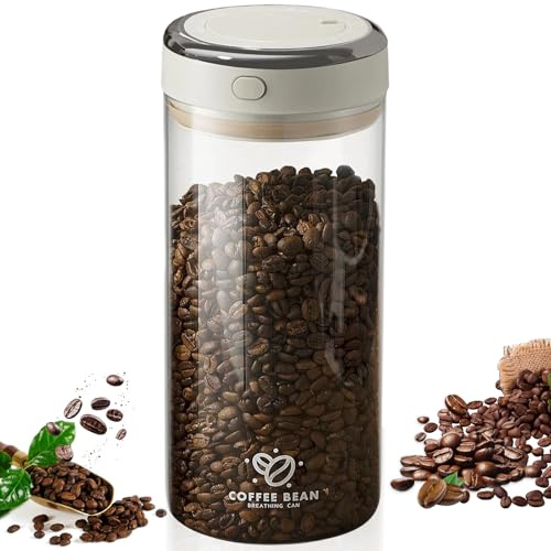Bote Café Hermético 1,7L con Tapa,Válvula Unidireccional y Fecha, Tarros de Cristal Granos de Café Hermética, Recipiente Café Molido de Vidrio al Vacío, Botes Almacenamiento para Té,Polvo,Frutos Secos