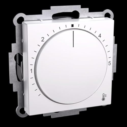 Ritzer Termostato ambiente per Gira Standard 55 – Regolatore elettronico di temperatura con rotella di regolazione centrale – per riscaldamento a pavimento (senza telaio bianco puro lucido)