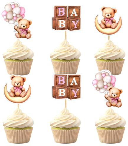 24er-Set Tortendekorationen Baby Shower, rosa Bär Tortendekoration für Mädchen, Gender Reveal Party, Bär-Themen-Dekorationen
