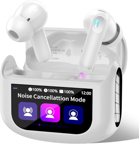 Wireless Earbuds, Bluetooth 5.4 Ear buds with Multifunctional Touch Screen, 48H Bass Stereo Headphones with ANC/ENC Noise Cancelling/Transparency mode, IPX7 Earphones with 5 EQ Modes, Snow White