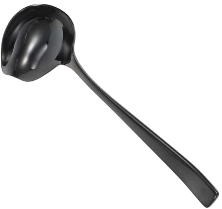 TOVINANNA Mestolo Piccolo per Salsa in Acciaio Inox 304 Nero con Beccuccio Versatore, Cucchiaio da Portata per Sughi e Condimenti, Utensile da Cucina Lavabile in Lavastoviglie per Uso