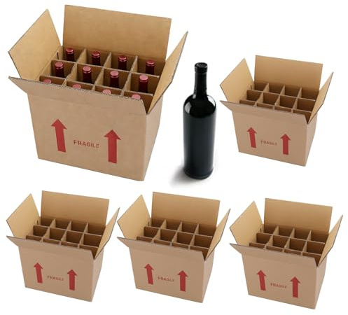 XyaMov 4 Sets Wine Bottle Moving Boxes, 16 x 12 x 12 Inch Moving Boxes with Divider Kits, Wine Shipping Box with Reinforced Cardboard & Handles, Glassware Packing Kits with Corrugate Dividers