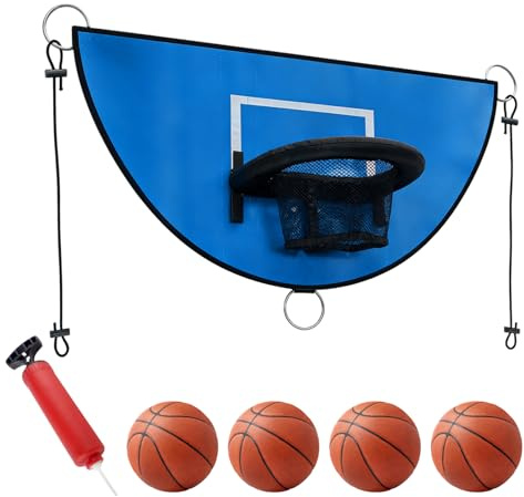 Trampolin Basketballkorb: Mini Basketballkorb Trampolin Zubehör mit 4 Mini BasketbäLlen und Pumpe, Universalbrett Sonnenschutz-Basketballständer für Kinder Erwachsene-Blau