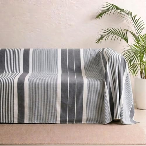 MOMOMUS Jeté Multiusage Couvre-Lit d’Été 2 Personnes 230×260 cm, Gris | couvre-lit d’été léger à rayures tissées et toucher doux pour lits de 120-160 cm