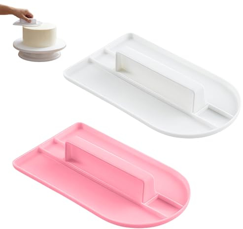 2PCS Cake Smoother Polisher –Fondant Icing Tools for Cake Decorating, Frosting, and Baking – Flat Edge Spatula for Home and Professional Use (White + Pink)