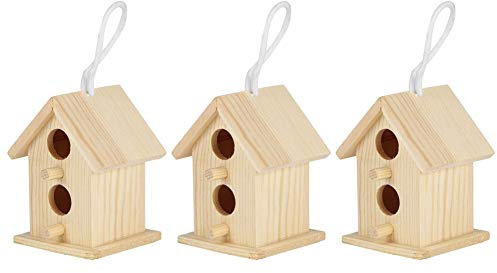Naroote Adorno de Madera para Casa de Pájaros, Refugios Duraderos para Decoraciones de Jardín, Mini Nidos de Pájaros para Descansar, Vivir y Jugar, 3 Piezas para Jardines y Balcones Al Aire Libre,