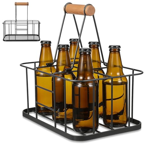 Fenical Hand Held Wine Basket Carbon Steel and Wood Creative Bottle Rack | Storage and Display, Easy to Carry for Bars and Parties, Simple Shape in Grey