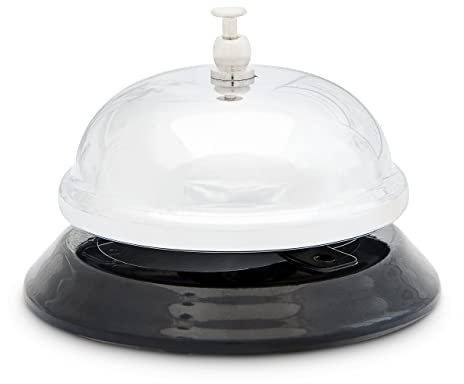 Relaxdays Rezeptionsklingel, Tischglocke mit klarem Klang, verchromte Tischklingel für Hotels & Bars, Metall, silber