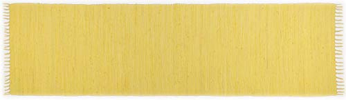 Theko | Dhurry Teppich aus 100% Baumwolle Flachgewebe Teppich Happy Cotton | handgewebt | Farbe: Gelb | 70x250 cm