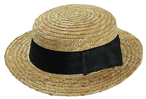 St Trinians Straw Boater School Girl Hat Summer Fancy Dress Costume Accessory With Black Band & Bow
