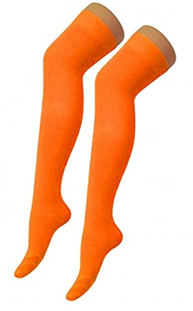 Crazy Chick® New Girls Over The Knee Plain Microfiber Socks Assorted Colours Thigh High Socks UK Size 4-6 (Orange)