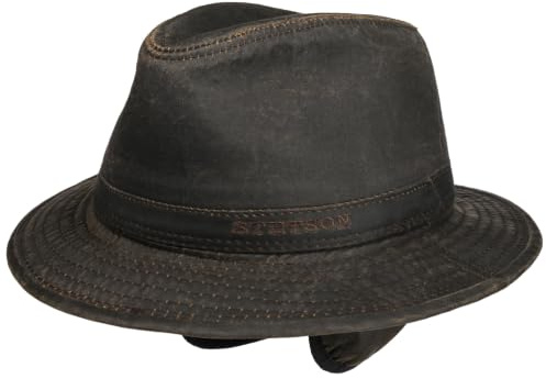 Stetson Berico Traveller Hut Herren Männerhut Baumwollfutter Einfarbiger Stoffhut Used-Look Integrierte Ohrenklappen Herbst Winter braun M (56-57 cm)