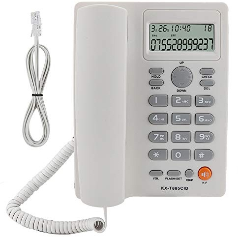 ASHATA Schnurgebundenes Telefon, Anrufer-ID-Telefon Freisprechen Home Office Hotel-Festnetztelefon Englisch, schnurgebundenes Tischtelefon mit Wahlwiederholung Pause/Hold-Funktion (Weiß)