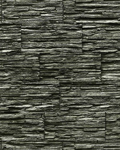 Stein Tapete EDEM 1003-34-AP Tapete Naturstein Bruch-Stein Schiefer Mauer Optik geprägte Struktur hochwaschbar schwarz grau