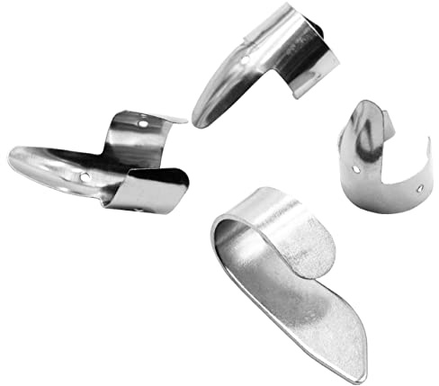 vhbw 4x Finger-Pick Set für Gitarren | Banjo, Pedal-Steel-Gitarren, Resonatorgitarre - 3x Fingerpick, 1x Daumenpick, Metall, silber