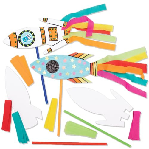 Baker Ross AX180 Baguettes Magiques En Bois En Forme De Fusée - Pack De 8, Parfaites Pour Les Enfants À Créer Et À Décorer, Idéales Pour Les Travaux Scolaires