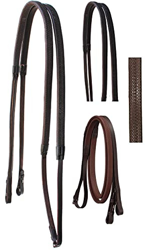CHALLENGER 54 Horse English Brown Leather Flat Rubber Grip Training Reins 805LR20BR