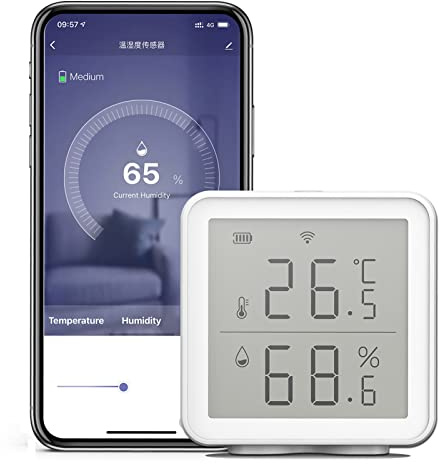Geevorks Thermomètre Hygromètre Interieur Connecté WiFi Smart Temperature Humidity Sensor Compatible with Alexa Super Longue Portée de 230 ft