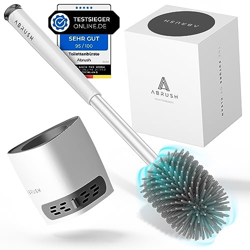 Abrush Klobürste Mit Softgummi-Bürstenkopf - Silikon Toilettenbürste Inkl. Wandhalterung Ohne Bohren - Flexible WC Bürste